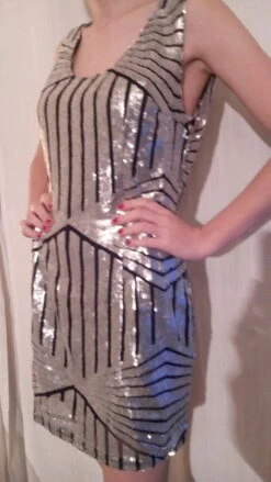 Robe Courte En Viscose Et Paillettes Argentes -Éclat Boutique 780810 robe courte en viscose et paillettes argentes 3