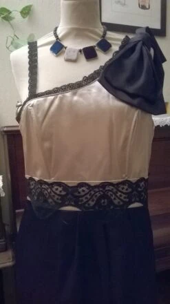 Robe Courte En Satin Beige Et Noir -Éclat Boutique 781109 robe courte en satin beige et noir 3