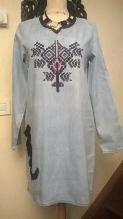 Robe Manches Longues Couleur Bleu Jean