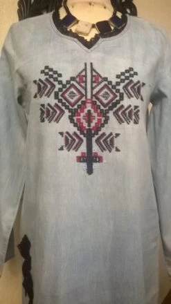 Robe Manches Longues Couleur Bleu Jean -Éclat Boutique 781465 robe manches longues couleur bleu jean 3