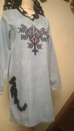 Robe Manches Longues Couleur Bleu Jean -Éclat Boutique 781465 robe manches longues couleur bleu jean 5