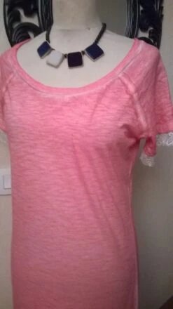 Robe Manches Courtes En Coton De Couleur Rose Délavé -Éclat Boutique 781551 robe manches courtes en coton de couleur rose delave 5