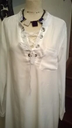 Robe Chemise En Soie Et Coton Blanc