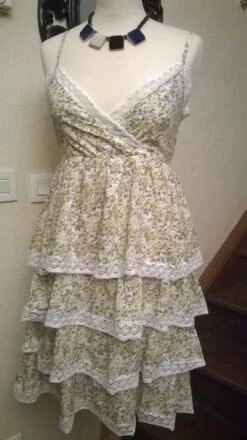 Robe Courte à Bretelles En Coton Imprimé Et Dentelle