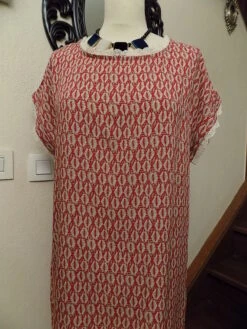 Robe Manches Courtes En Viscose Imprimée Et Dentelle