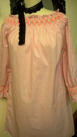 Robe Courte En Coton Et Viscose à Rayures Blanc Et Rose