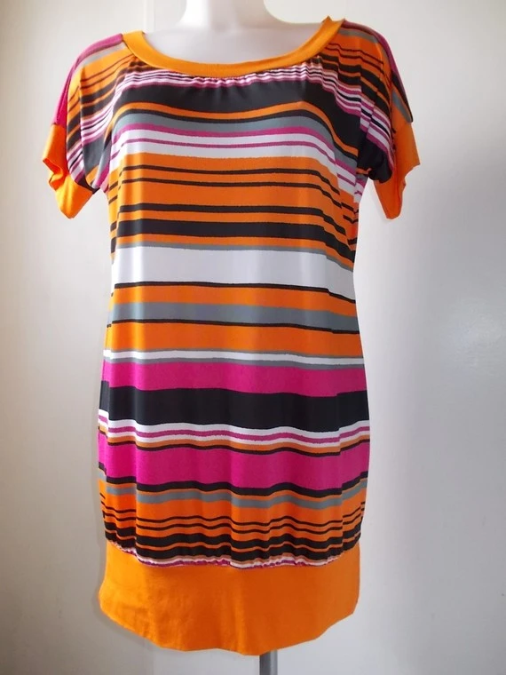 Robe Tunique Couleurs D'étè En Jersey Multicolore Longueur 86 C Taille 42/44.. 1 Robe Tunique Couleurs D'étè En Jersey Multicolore Longueur 86 C Taille 42/44..