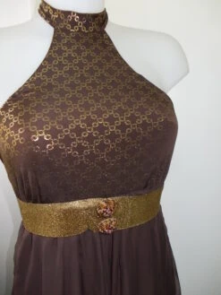 Robe De Soirée Longue En Jersey Et Mousseline Marron