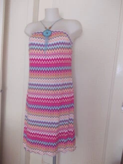 Robe Bijoux D'été En Lycra Multicolore, Mi Longue Dos Nu Taille 40/42; Longueur78 Cm.