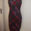 -robe De Soirée Courte En Jersey Noir Et Rouge Brillant Taille 40/42 Longueur 95 Cm.