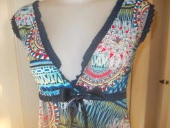 -robe Mi Longue En Jersey-lycra Multicolore A Bretelles Taille 38/40, Longueur 106 Cm.