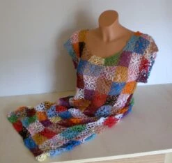 Robe Manches Courtes Multicolore Au Crochet