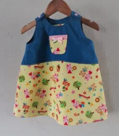 Robe Chasuble Trapèze En Coton Bleu/jaune - 12 Mois