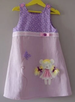 Robe Chasuble Trapèze Petite Fille Ourson Lin Et Coton - 6 Ans
