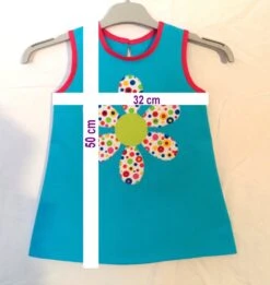 Robe Trapèze Pour Fillette, Robe -tunique, Fait-main, Couleur Turquoise Avec Fleur En Appliqué Devant. -Éclat Boutique product 5cff64c2acf54 1