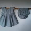 Ensemble Robe Bleue à Carreaux, Béguin Et Culotte Bouffante, Cadeau Naissance, 3-6 Mois
