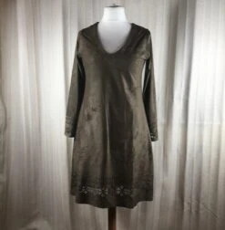 Robe Trapèze En Suédine Marron Kaki à Manches Longues