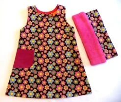 Robe Fillette Et Snood Assorti , En Velours Mille-raies à Fleurs Multicolores, Robe Doublée .