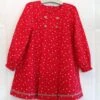 Robe Fillette, Automne-hiver , Manches Longues ,coloris Rouge Et Petits Pois Gris Et Blancs , En Coton De Madagascar, Fait-mains .