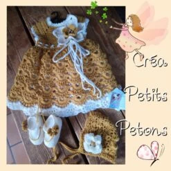 Ensemble Robe, Béguin & Ballerines En Crochet Et Tricot « bohème Chic » 100 % Fait-main