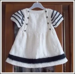 Robe Fillette Mérinos écru Et Angora Noir "annabelle"