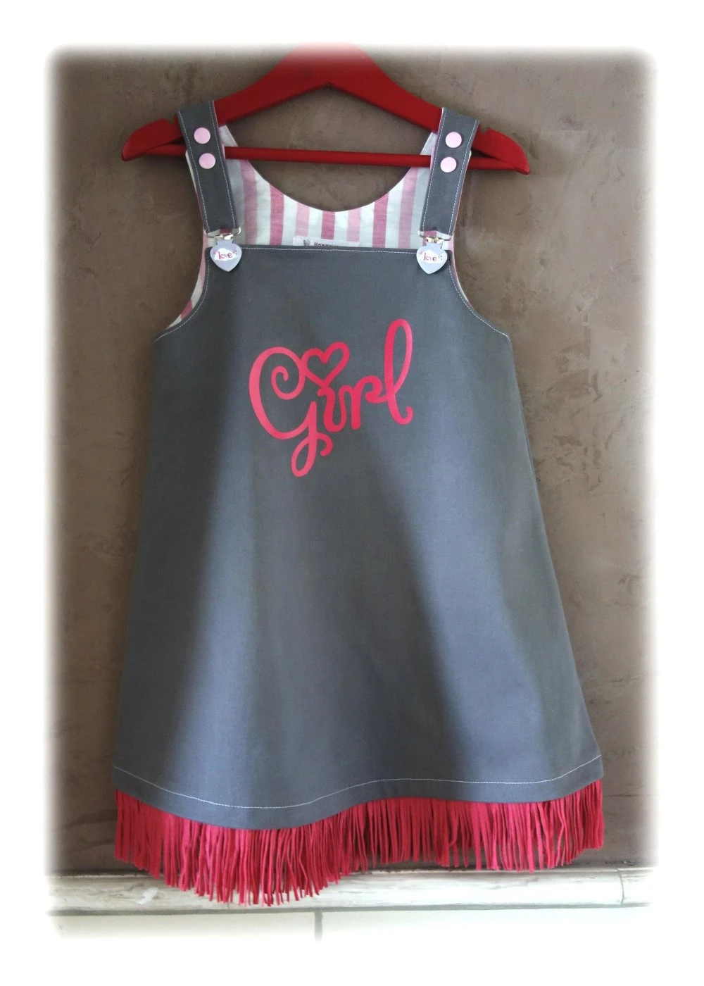 Robe à Bretelles En Coton Gris/rose - 4 Ans 1 Robe à Bretelles En Coton Gris/rose - 4 Ans