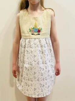 Robe Enfant Lin Et Coton Brodée Licorne