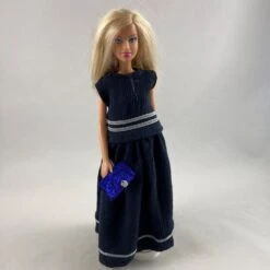 Vêtements Pour Poupée Barbie - "robe Longue Marine"