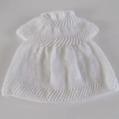 Robe Bébé Tricotée Main , Coloris Blanc Noeuds Et Boutons Roses , Taille 3/6 Mois. -Éclat Boutique product 62ecbe3796d11 6