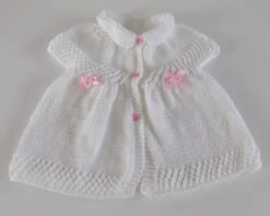Robe Bébé Tricotée Main , Coloris Blanc Noeuds Et Boutons Roses , Taille 3/6 Mois. -Éclat Boutique product 62ecbe3796d11 8