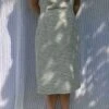Robe Longue Manches Courtes Gris Clair