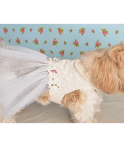 Robe Ivoire Avec Tulle Pailleté & Fleurs Pour Chien Et Chat -Éclat Boutique product 63d96f8cd3504 3