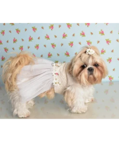 Robe Ivoire Avec Tulle Pailleté & Fleurs Pour Chien Et Chat -Éclat Boutique product 63d96f8cd3504 4