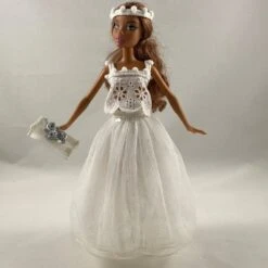 Vêtements Pour Poupée Barbie - "robe De Mariée Broderie Anglaise Et Tulle"