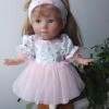 Robe Tulle Rose Et Bandeau Poupée De 36 Cm Jersey Coton Oeko-tex Et Tulle Rose Fait Main